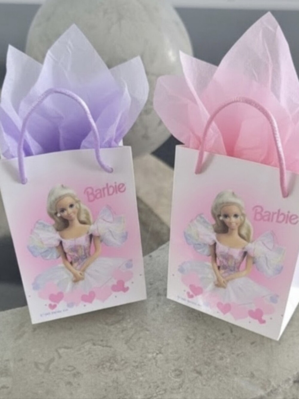​🛍🛍🛍 Vintage 1997 Barbie Miniature Gift Bags – Pair of 2 Purple & Pink 🎀✨